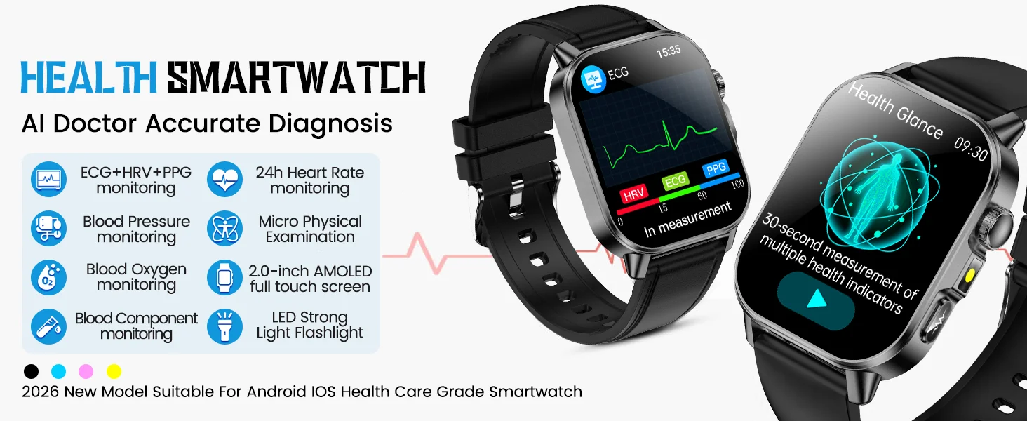 2026 Original Women Health Accurate Diagnosis Smart Watch ECG+HRV BP Blood Oxygen Uric Acid Heart Rate Bluetooth Call Smartwatch