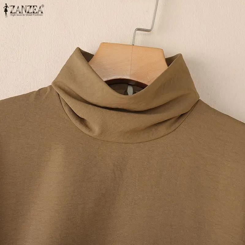 Stylish Women Blouse 2025 ZANZEA Summer Office Shirt Elegant Solid OL Work Tunic Tops Turtleneck Half Sleeve Blusas Mujer Femme