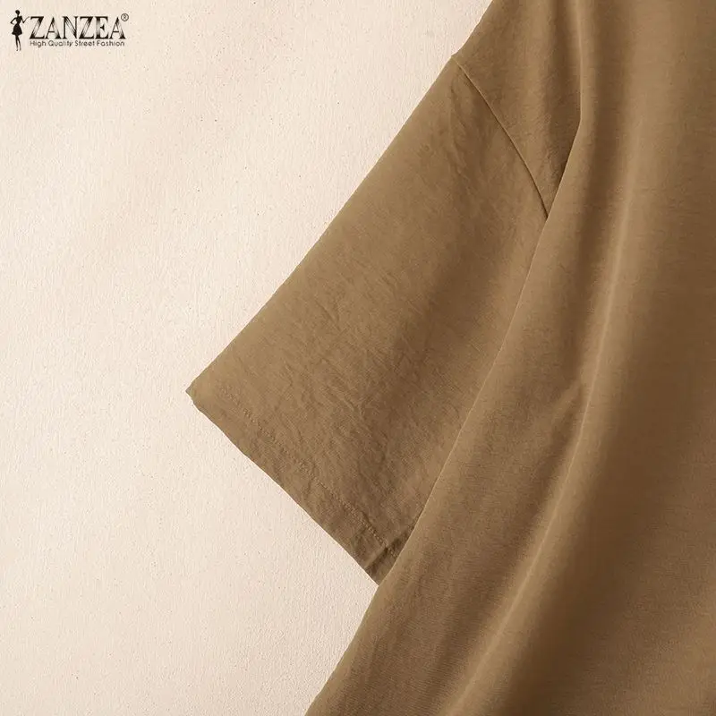 Stylish Women Blouse 2025 ZANZEA Summer Office Shirt Elegant Solid OL Work Tunic Tops Turtleneck Half Sleeve Blusas Mujer Femme