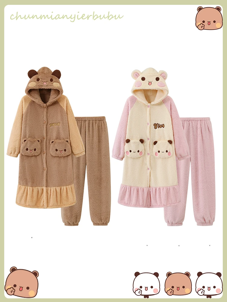 In Stock Panda Bubu And Yier Pajamas Autumn And Winter Pajamas Cartoon Panda Bubu And Dudu Coral Fleece Pajamas Lovers Pajamas