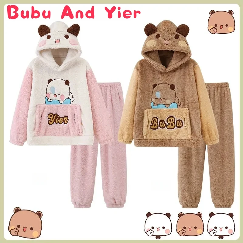 Kawaii Panda Bubu And Yier Pajamas Autumn And Winter Pajamas Cartoon Panda Bubu And Dudu Coral Fleece Pajamas Lovers Pajamas