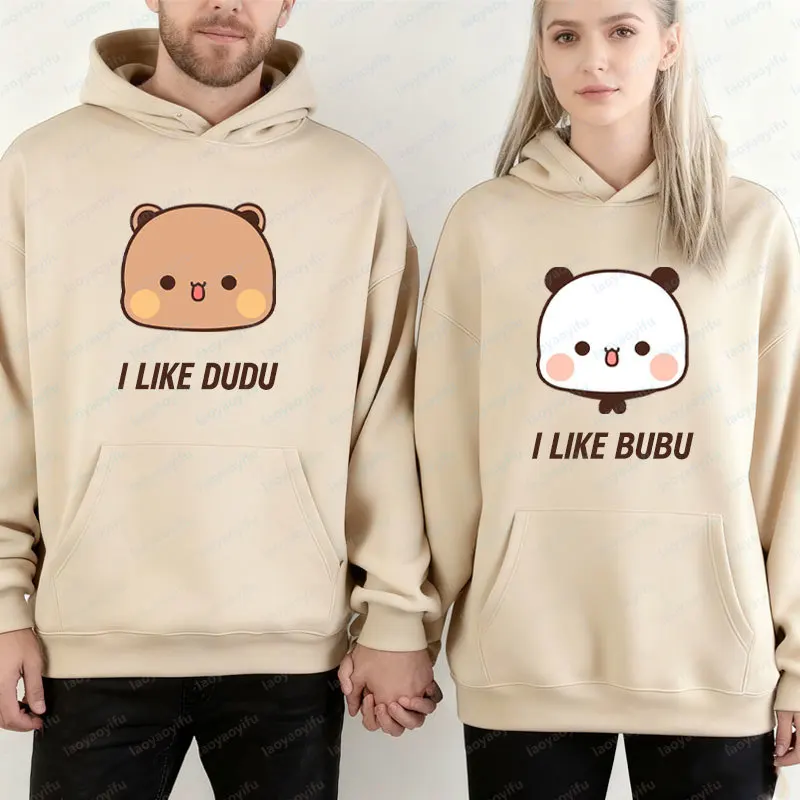 I Like BuBu/Dudu Kawaii Matching Graphic Hoodie Panda Bear Bubu and Dudu Couples Sweatshirt Unisex Cartoon Hoody Couples Gift