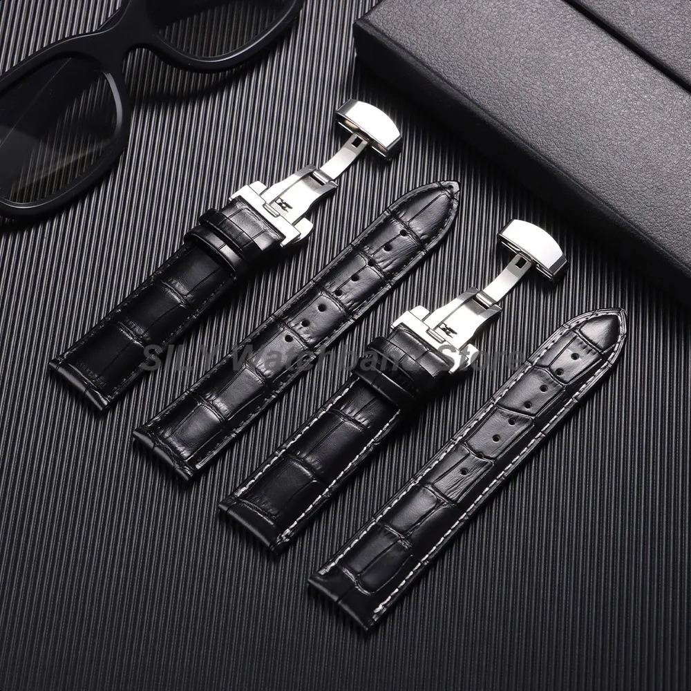 Soft Leather Watchband Replacement Wrist Belt Straps 12/13/14/15/16/17/18/19/20/21/22/23/24mm Butterfly Clasp Universal Bracelet