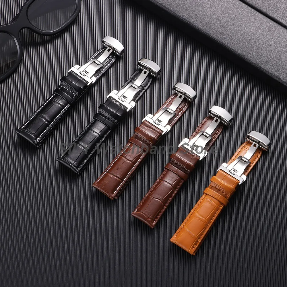 Soft Leather Watchband Replacement Wrist Belt Straps 12/13/14/15/16/17/18/19/20/21/22/23/24mm Butterfly Clasp Universal Bracelet