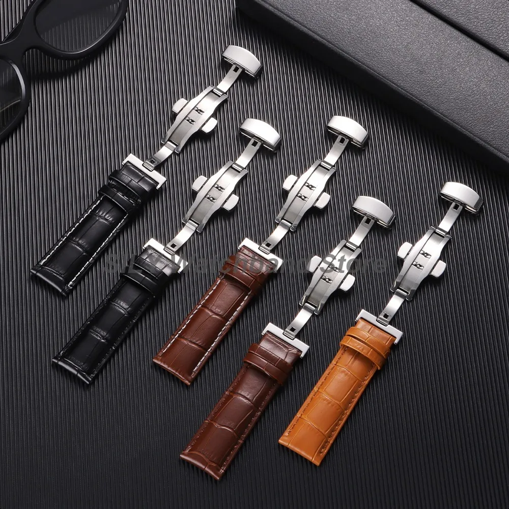 Soft Leather Watchband Replacement Wrist Belt Straps 12/13/14/15/16/17/18/19/20/21/22/23/24mm Butterfly Clasp Universal Bracelet
