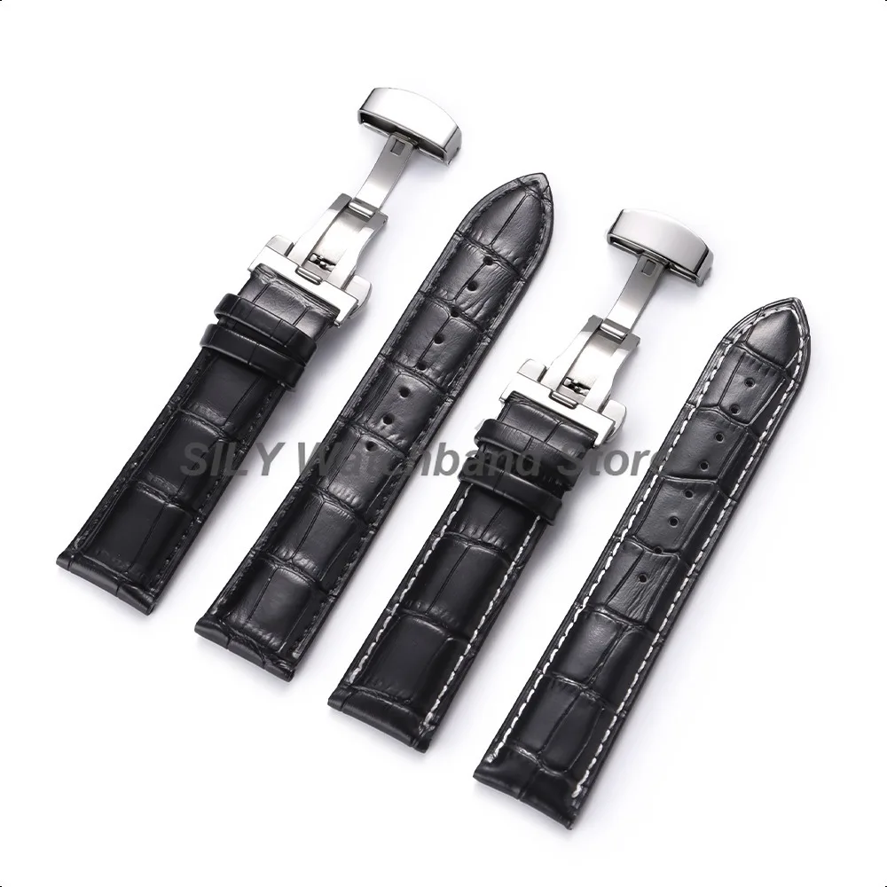 Soft Leather Watchband Replacement Wrist Belt Straps 12/13/14/15/16/17/18/19/20/21/22/23/24mm Butterfly Clasp Universal Bracelet
