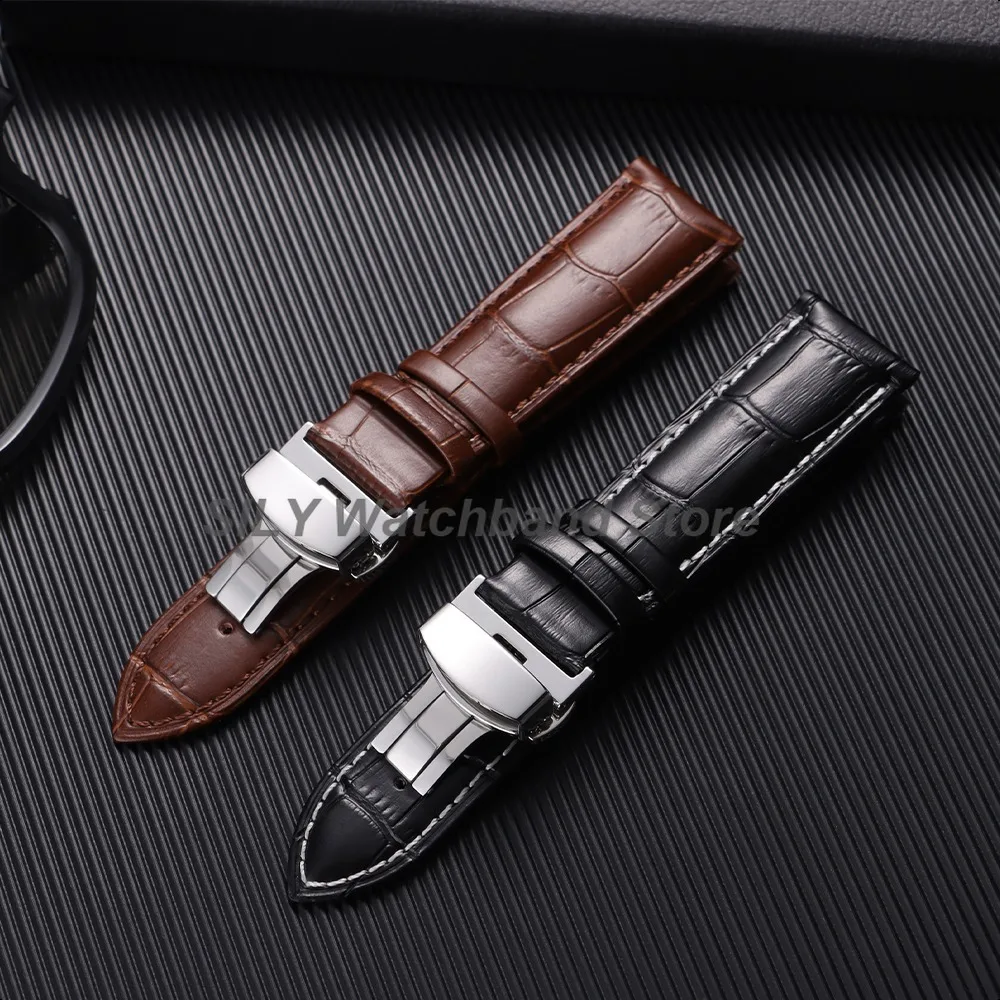 Soft Leather Watchband Replacement Wrist Belt Straps 12/13/14/15/16/17/18/19/20/21/22/23/24mm Butterfly Clasp Universal Bracelet