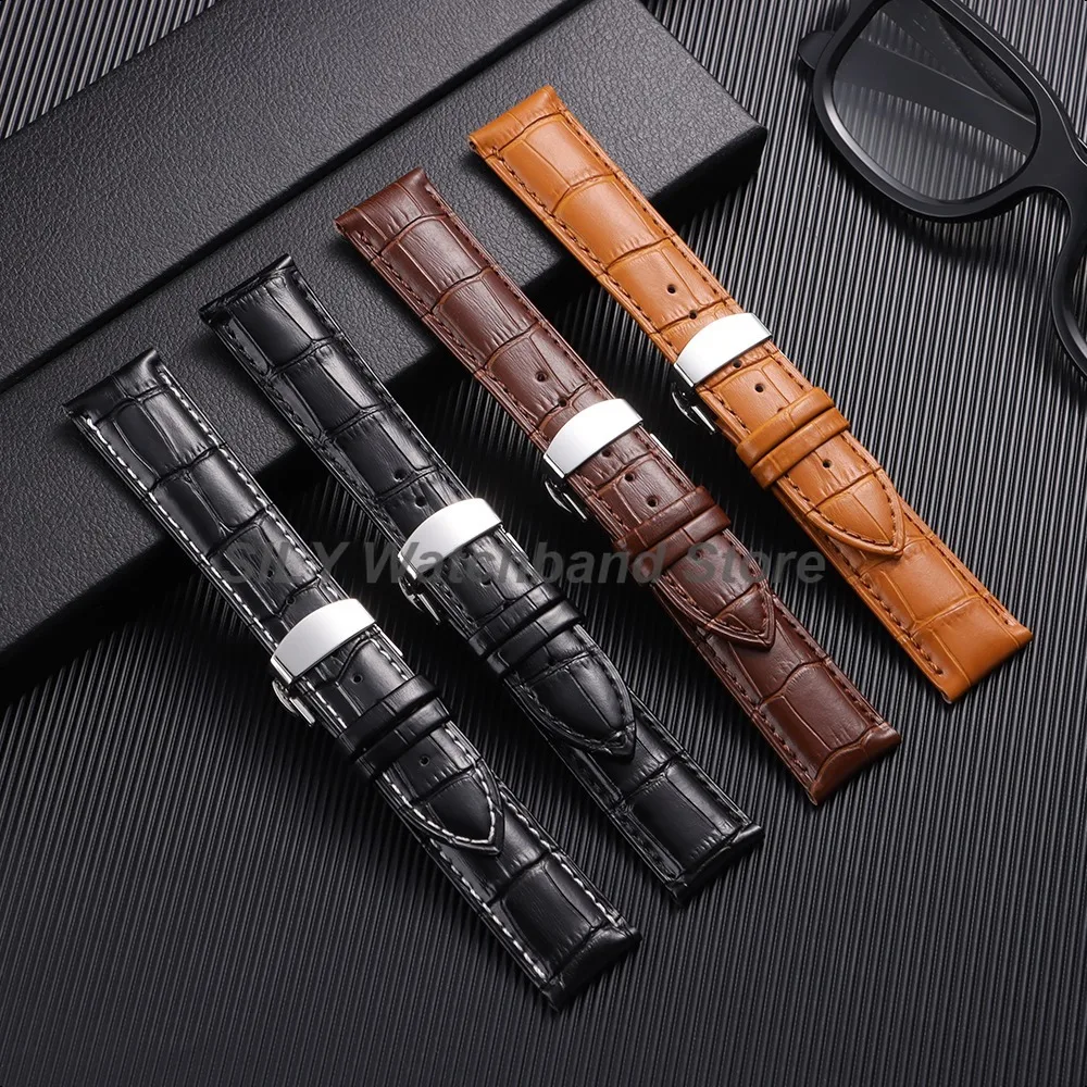 Soft Leather Watchband Replacement Wrist Belt Straps 12/13/14/15/16/17/18/19/20/21/22/23/24mm Butterfly Clasp Universal Bracelet