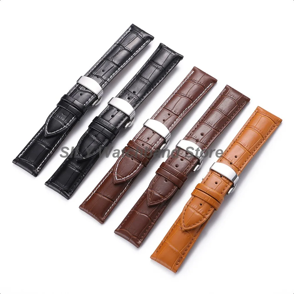 Soft Leather Watchband Replacement Wrist Belt Straps 12/13/14/15/16/17/18/19/20/21/22/23/24mm Butterfly Clasp Universal Bracelet