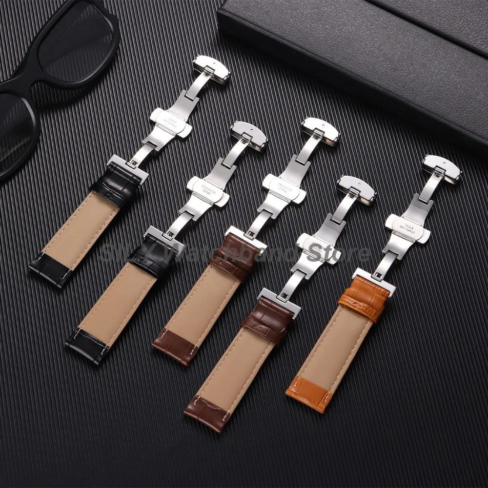 Soft Leather Watchband Replacement Wrist Belt Straps 12/13/14/15/16/17/18/19/20/21/22/23/24mm Butterfly Clasp Universal Bracelet