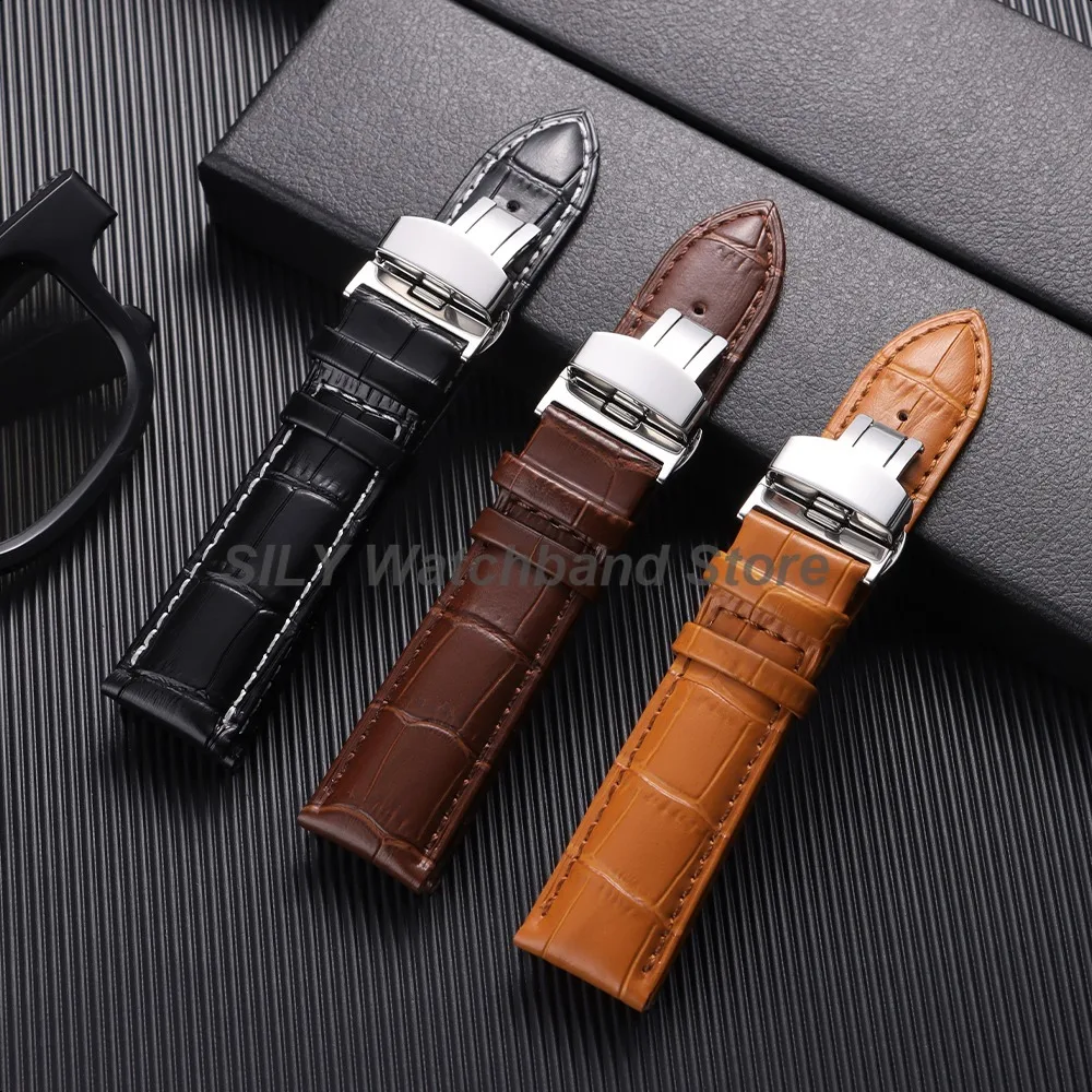 Soft Leather Watchband Replacement Wrist Belt Straps 12/13/14/15/16/17/18/19/20/21/22/23/24mm Butterfly Clasp Universal Bracelet