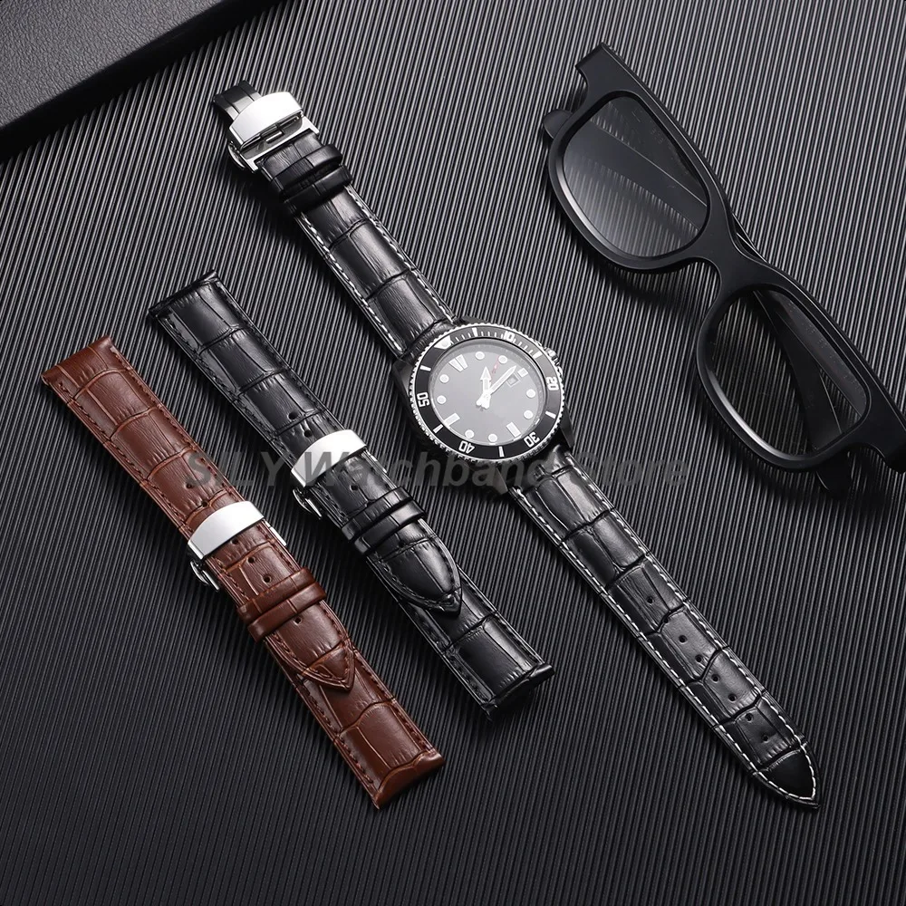 Soft Leather Watchband Replacement Wrist Belt Straps 12/13/14/15/16/17/18/19/20/21/22/23/24mm Butterfly Clasp Universal Bracelet