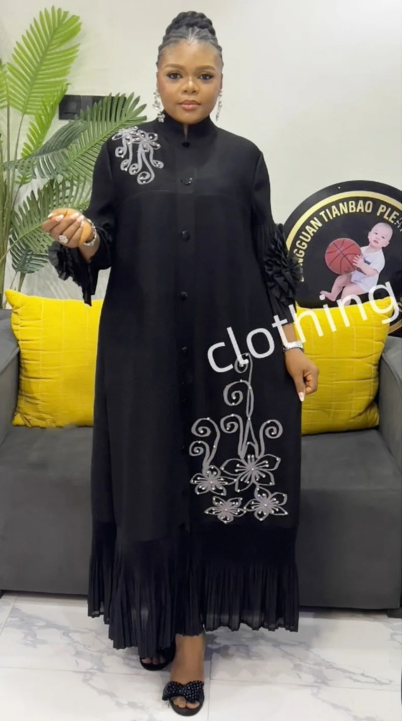 ANLAN Fashion Print Pleated Long Dress Women Lapel Floral Sleeves Design Single Breasted A-line Dresses 2025 Summer New 5AN6018