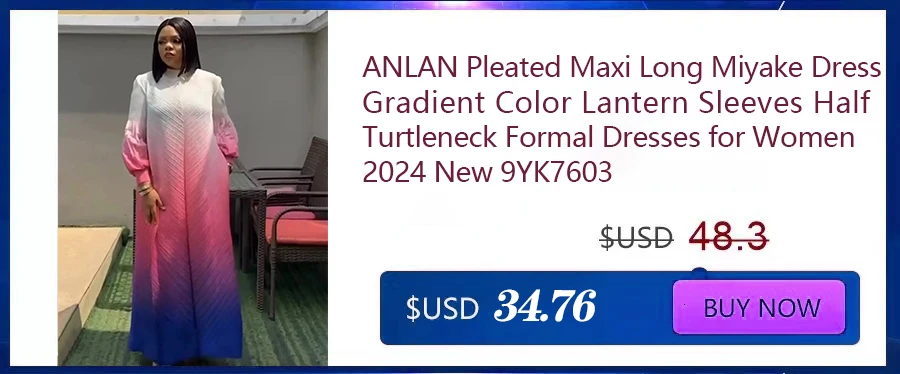 ANLAN Fashion Print Pleated Long Dress Women Lapel Floral Sleeves Design Single Breasted A-line Dresses 2025 Summer New 5AN6018