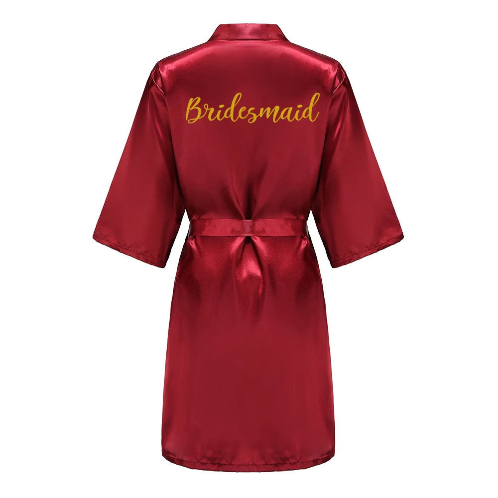 Burgundy Women Bathrobe Gold Letter Bride Bridesmaid Mother Maid of Honor Get Ready Bridal Party Robes Gifts Dressing Gown