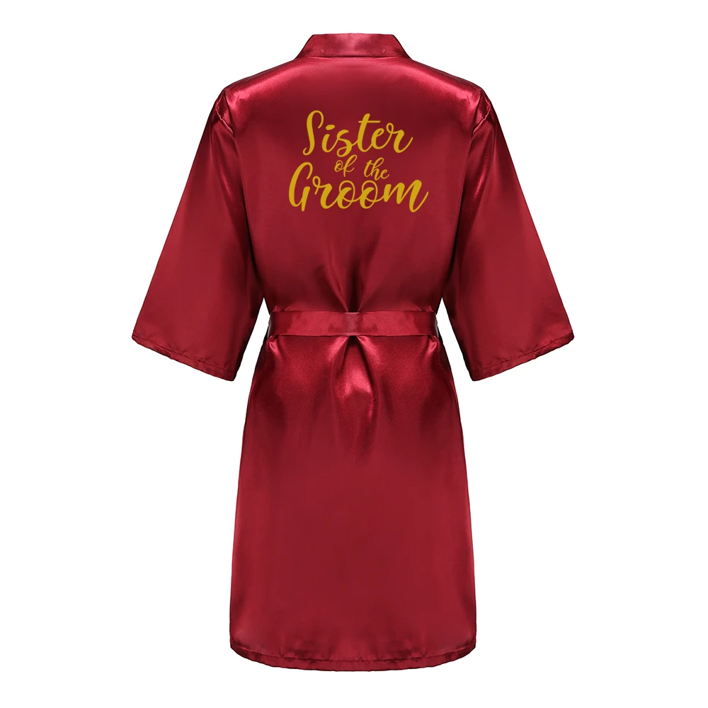 Burgundy Women Bathrobe Gold Letter Bride Bridesmaid Mother Maid of Honor Get Ready Bridal Party Robes Gifts Dressing Gown