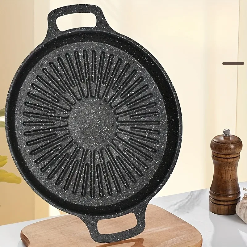1pcs Carbon Steel Grill Pan Nonstick BBQ Griddle for Induction Cooktop Indoor Outdoor Use Dishwasher Safe BBQ Cookware