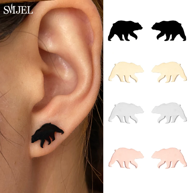 Golden Korean Minimalist Stainless Steel Animal Stud Earrings for Women Fashion 2026 Jewelry Dog Paw Rabbit Cat Key Studs Gift