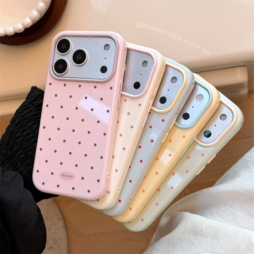 Japan Korean Candy Color Polka Dot Phone Case for iPhone 18 17 17Pro 16 15 14 Pro Max 13 Shockproof Bumper Protective Back Cover