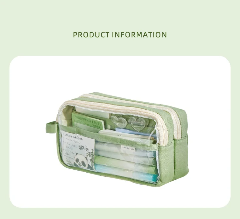 Handheld Double Layer Transparent Pencil Case Pen Bag Hitting Color Square Storage Pouch for Stationery School A7473