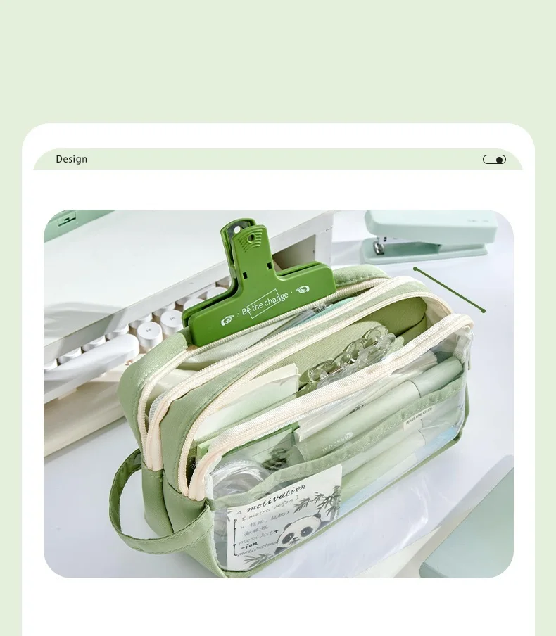 Handheld Double Layer Transparent Pencil Case Pen Bag Hitting Color Square Storage Pouch for Stationery School A7473
