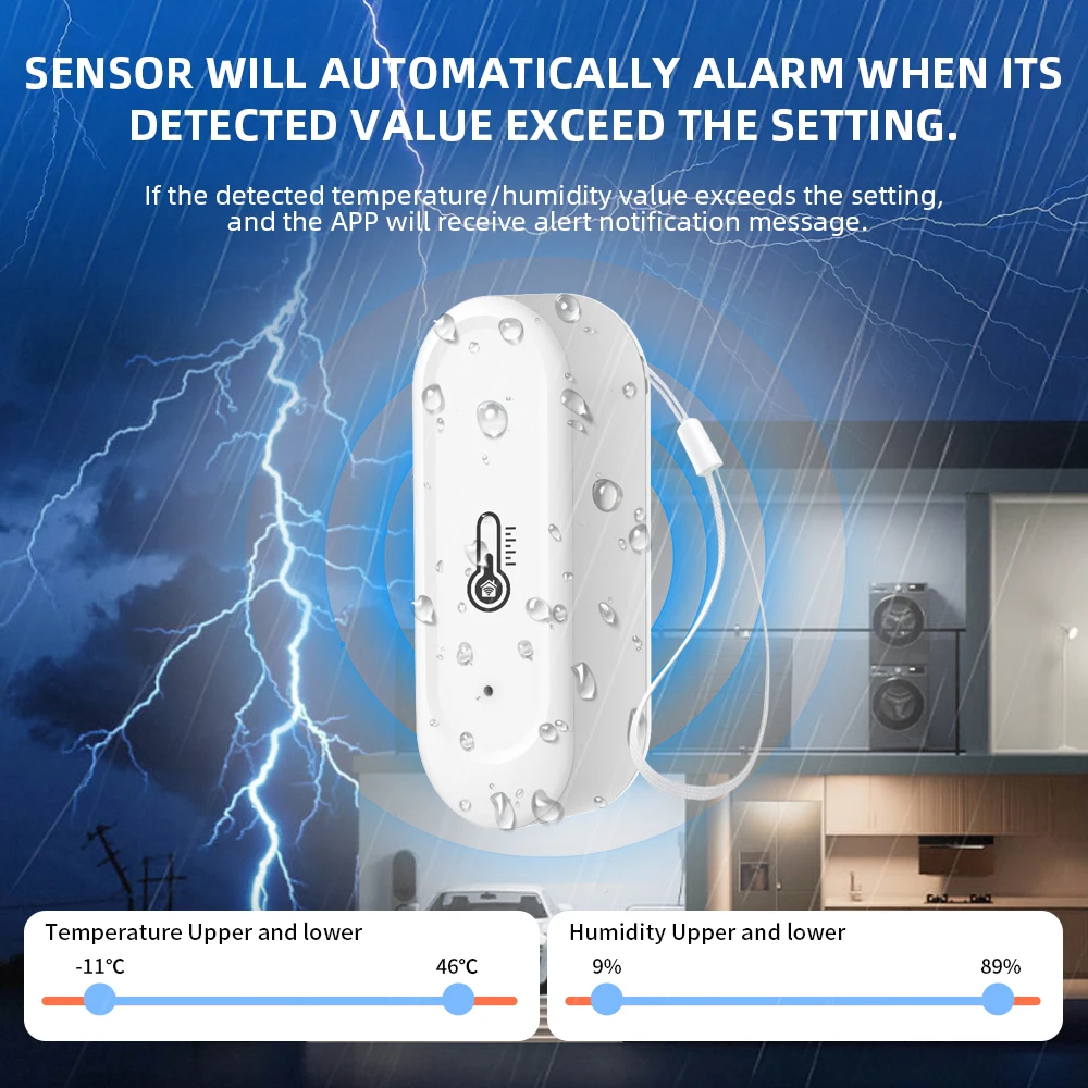 Tuya Indoor or IP65 Waterproof Outdoor WiFi Temperature Humidity Sensor Home Thermometer Compatible For Alexa Google Home Voice