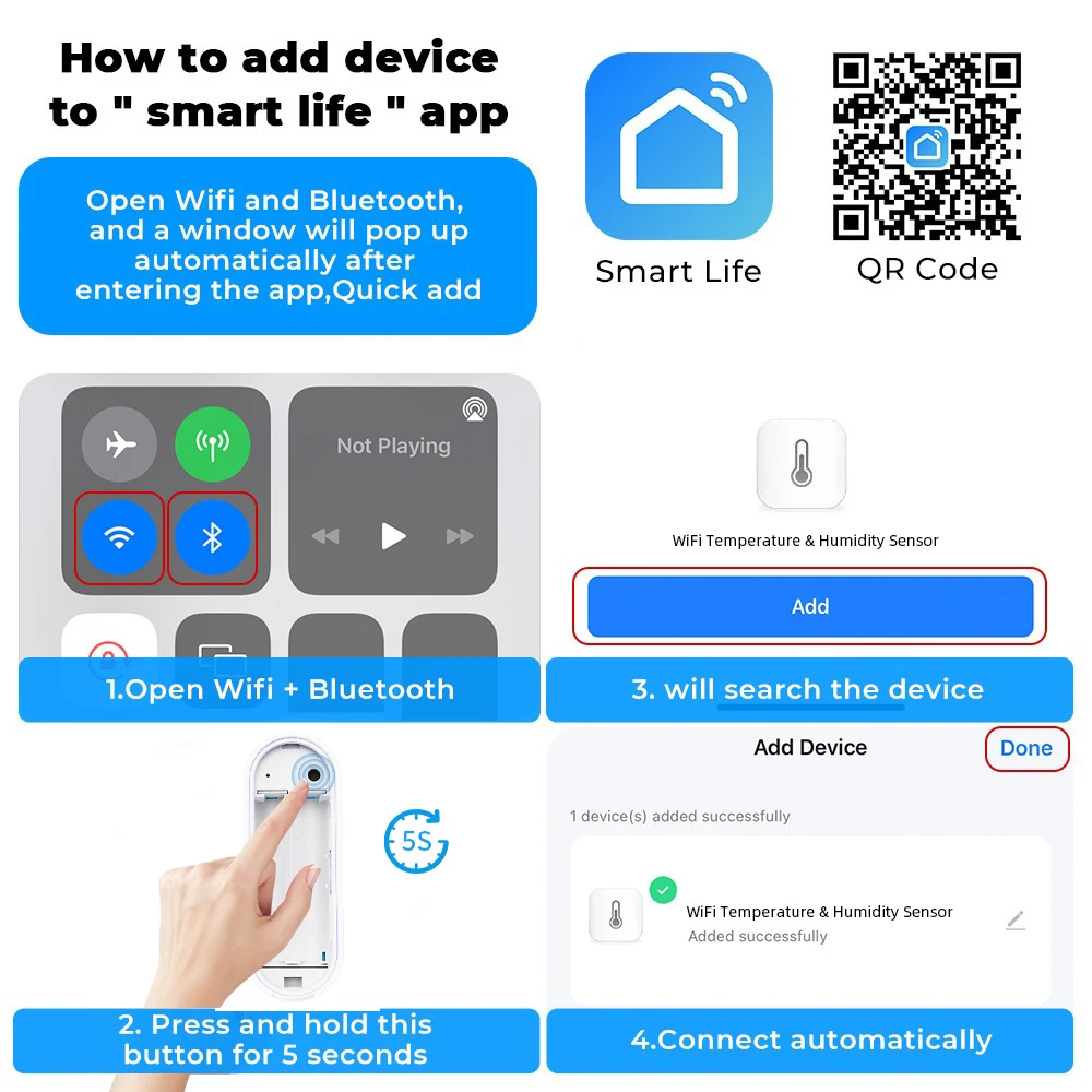 Tuya Indoor or IP65 Waterproof Outdoor WiFi Temperature Humidity Sensor Home Thermometer Compatible For Alexa Google Home Voice
