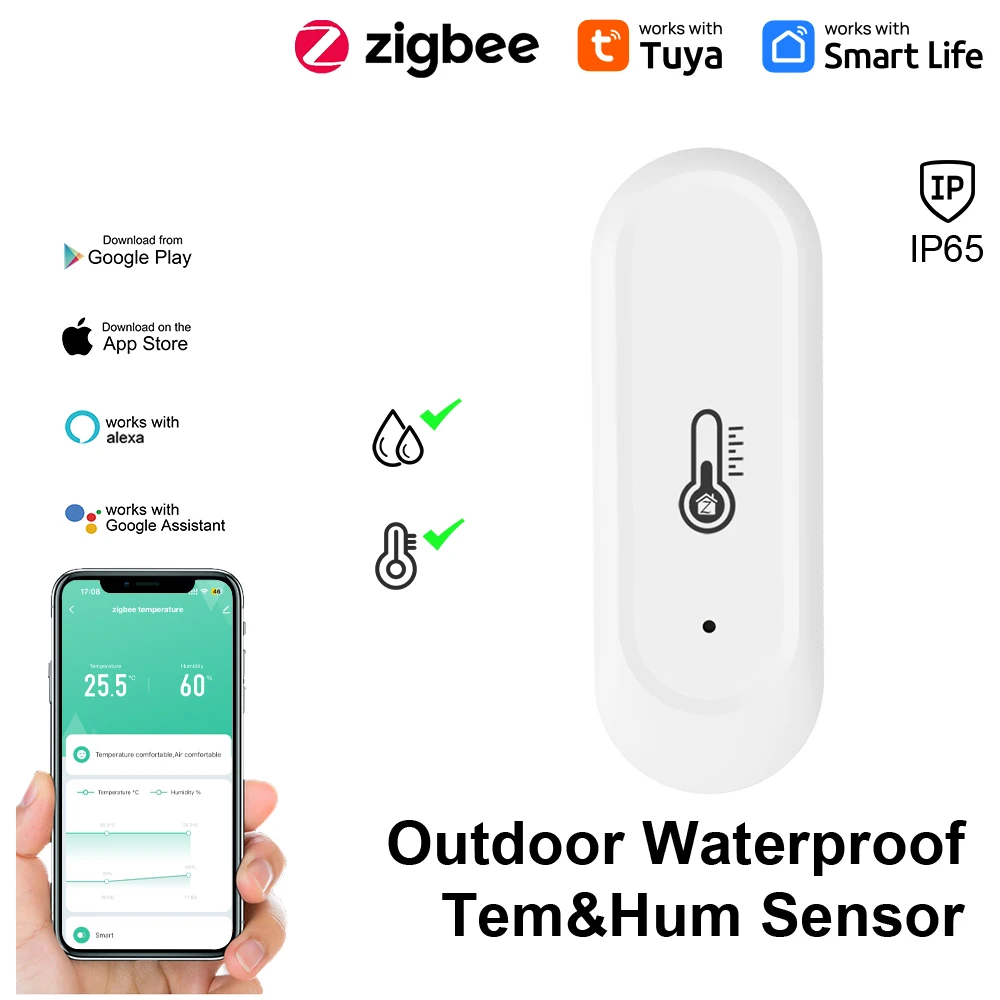 Tuya Indoor or IP65 Waterproof Outdoor WiFi Temperature Humidity Sensor Home Thermometer Compatible For Alexa Google Home Voice