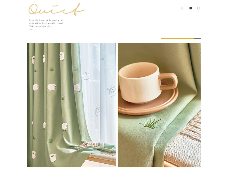 Green Cartoon Blackout Curtains 3D Embroidered Sheep Children Boys Girl Cortinas for Living Room Bedroom White Voile Curtains