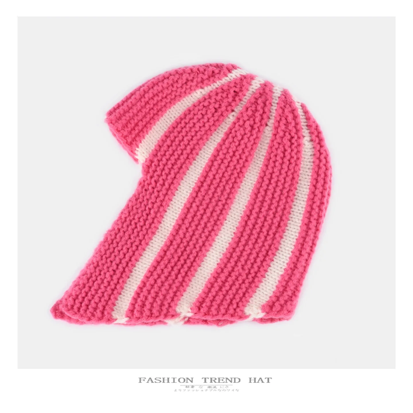 Dopamine Y2K Striped Knitted Wig‑Style Beanies for Women with Bangs Earflap Design Sweet Cute Warm Winter Casual Streetwear