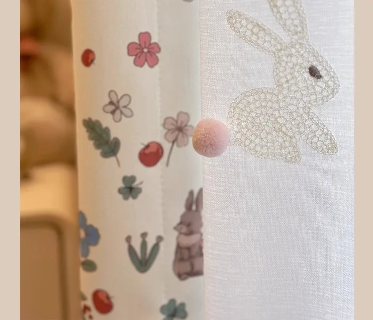 Little Flower Rabbit Cream French Children's Room Cute Cartoon Princess Girl Bedroom Blackout Skirt Curtain Design