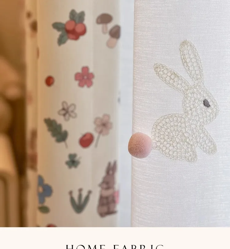 Little Flower Rabbit Cream French Children's Room Cute Cartoon Princess Girl Bedroom Blackout Skirt Curtain Design