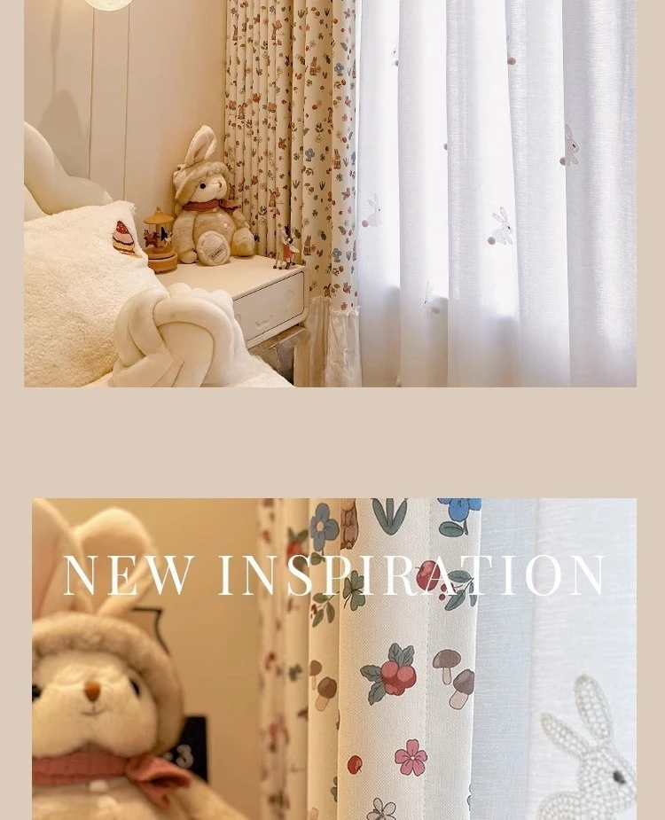 Little Flower Rabbit Cream French Children's Room Cute Cartoon Princess Girl Bedroom Blackout Skirt Curtain Design