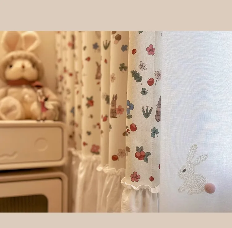 Little Flower Rabbit Cream French Children's Room Cute Cartoon Princess Girl Bedroom Blackout Skirt Curtain Design