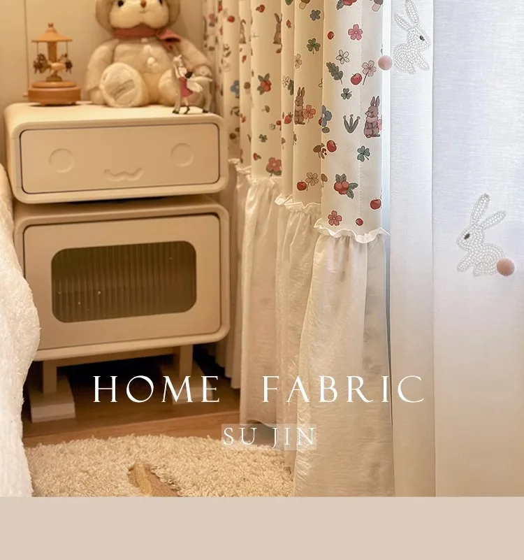 Little Flower Rabbit Cream French Children's Room Cute Cartoon Princess Girl Bedroom Blackout Skirt Curtain Design