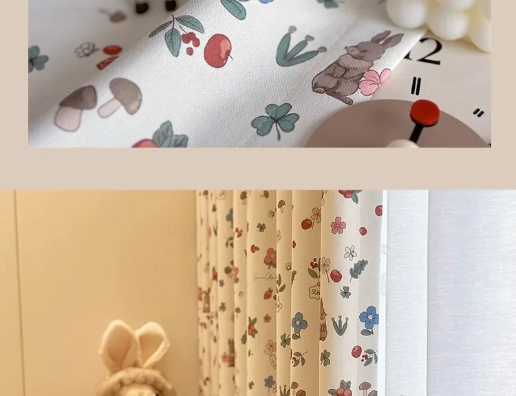 Little Flower Rabbit Cream French Children's Room Cute Cartoon Princess Girl Bedroom Blackout Skirt Curtain Design