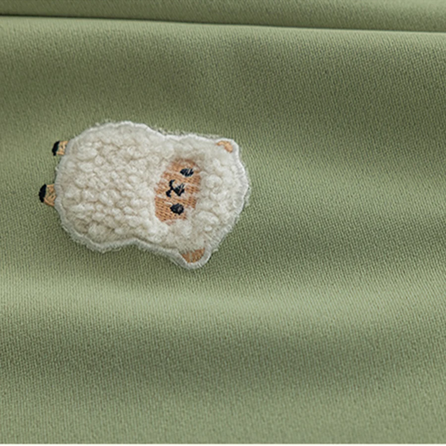 Cartoon Green Animal Lamb Embroidery Kids Bedroom Privacy Curtains ,Boys Girls Room Thickened Chenille Blackout Windows Drapes