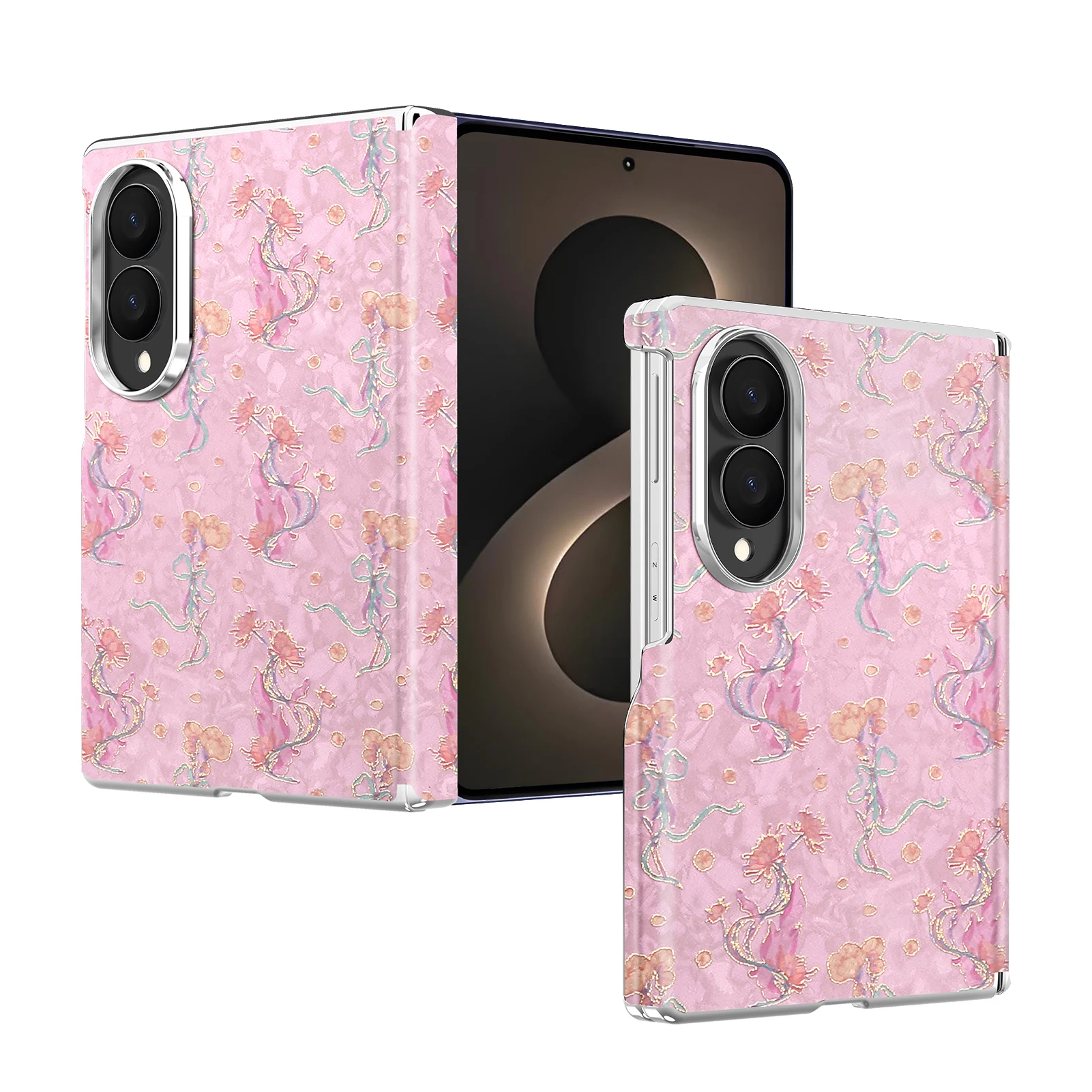 Fashionable Magnetic Floral PC Phone Case for Samsung Z Fold 8 Wide Shockproof for Magsafe Dual Axis Protection Slim fit Cover