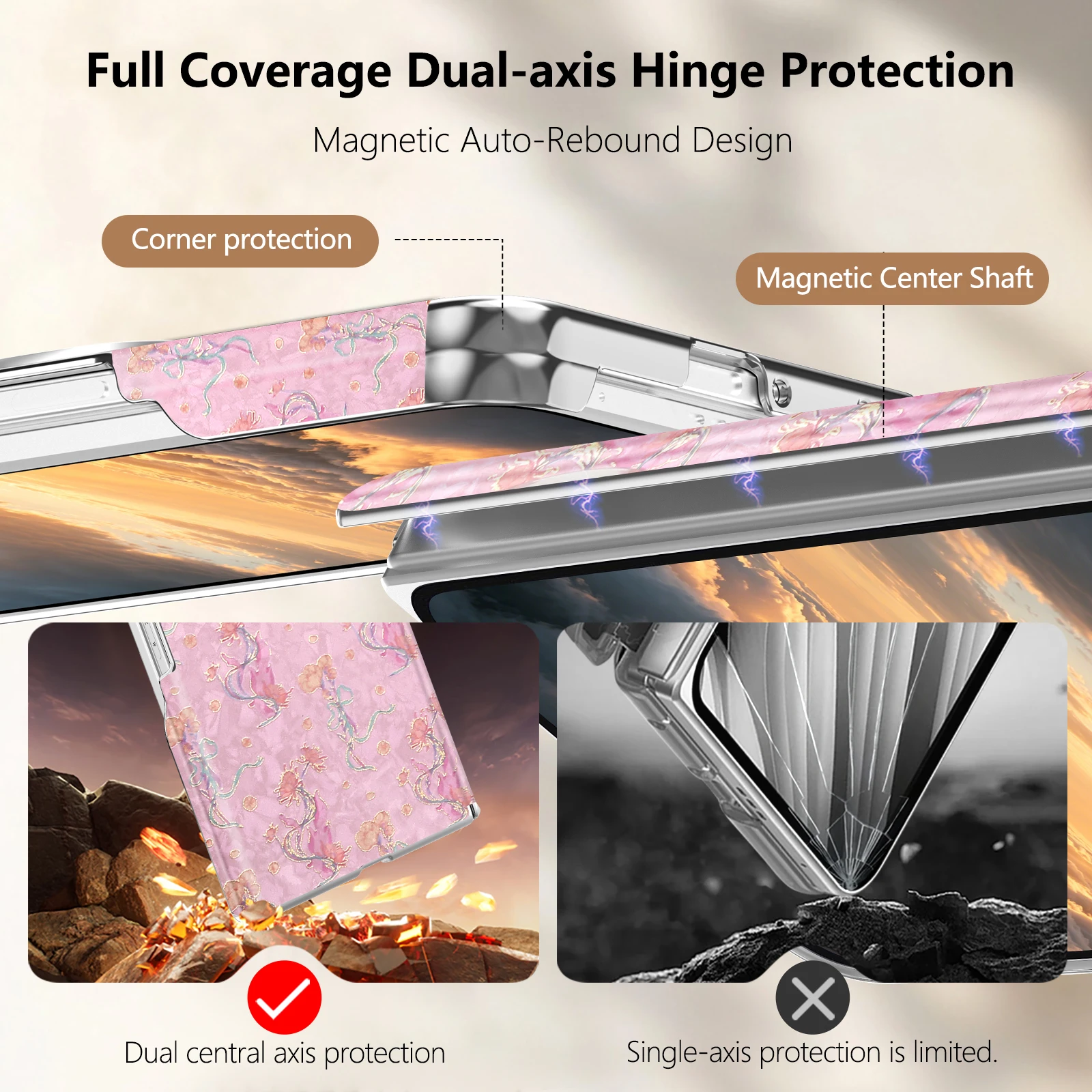 Fashionable Magnetic Floral PC Phone Case for Samsung Z Fold 8 Wide Shockproof for Magsafe Dual Axis Protection Slim fit Cover
