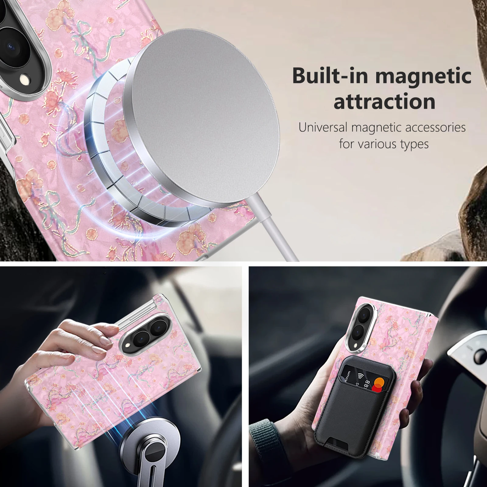 Fashionable Magnetic Floral PC Phone Case for Samsung Z Fold 8 Wide Shockproof for Magsafe Dual Axis Protection Slim fit Cover