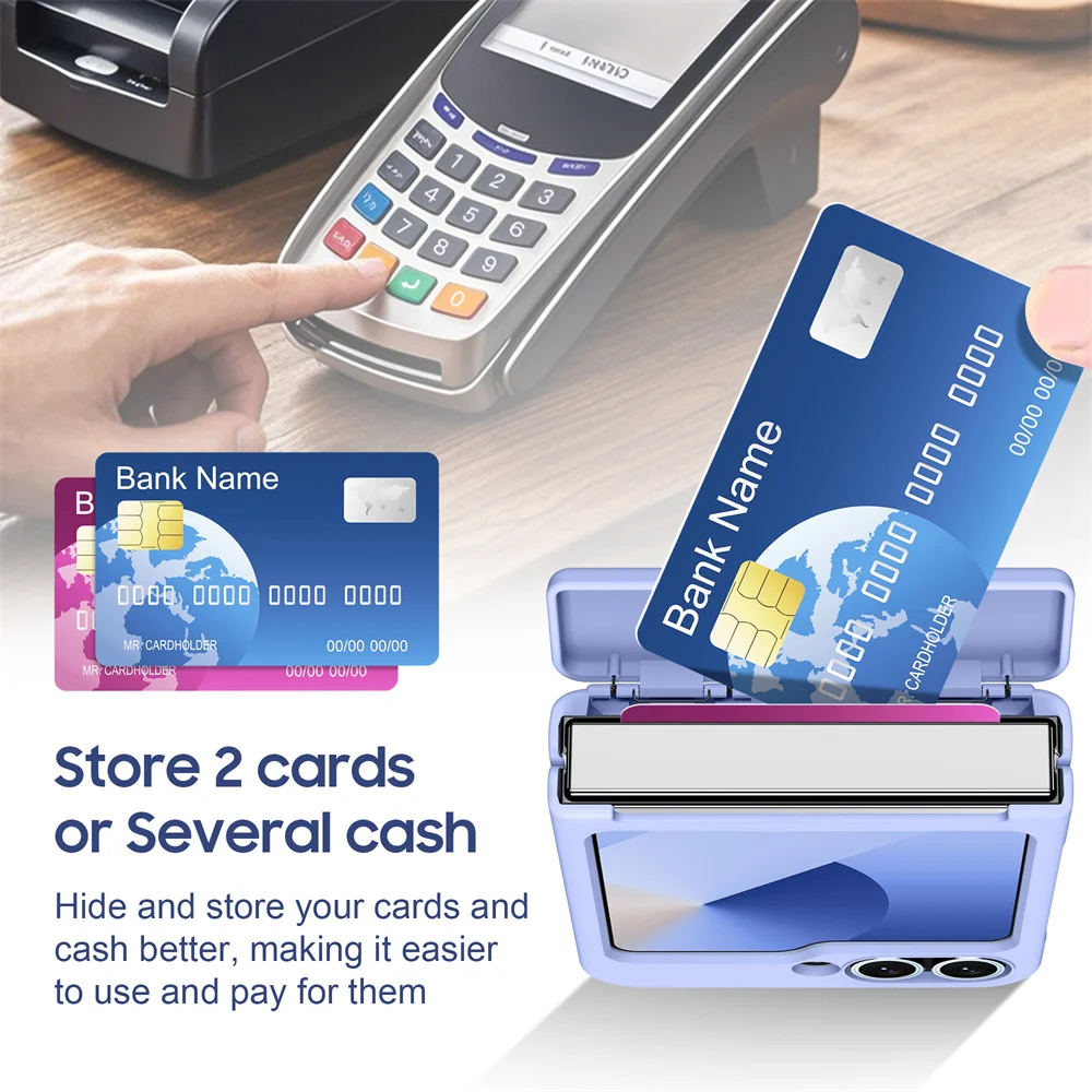 Luxury Wallet Clip Flip Slot Card Phone Case for Samsung Z Flip 8 7 6 5 5G Flip6 ZFlip5 ZFlip6 Finger Ring Shockproof PC Covers
