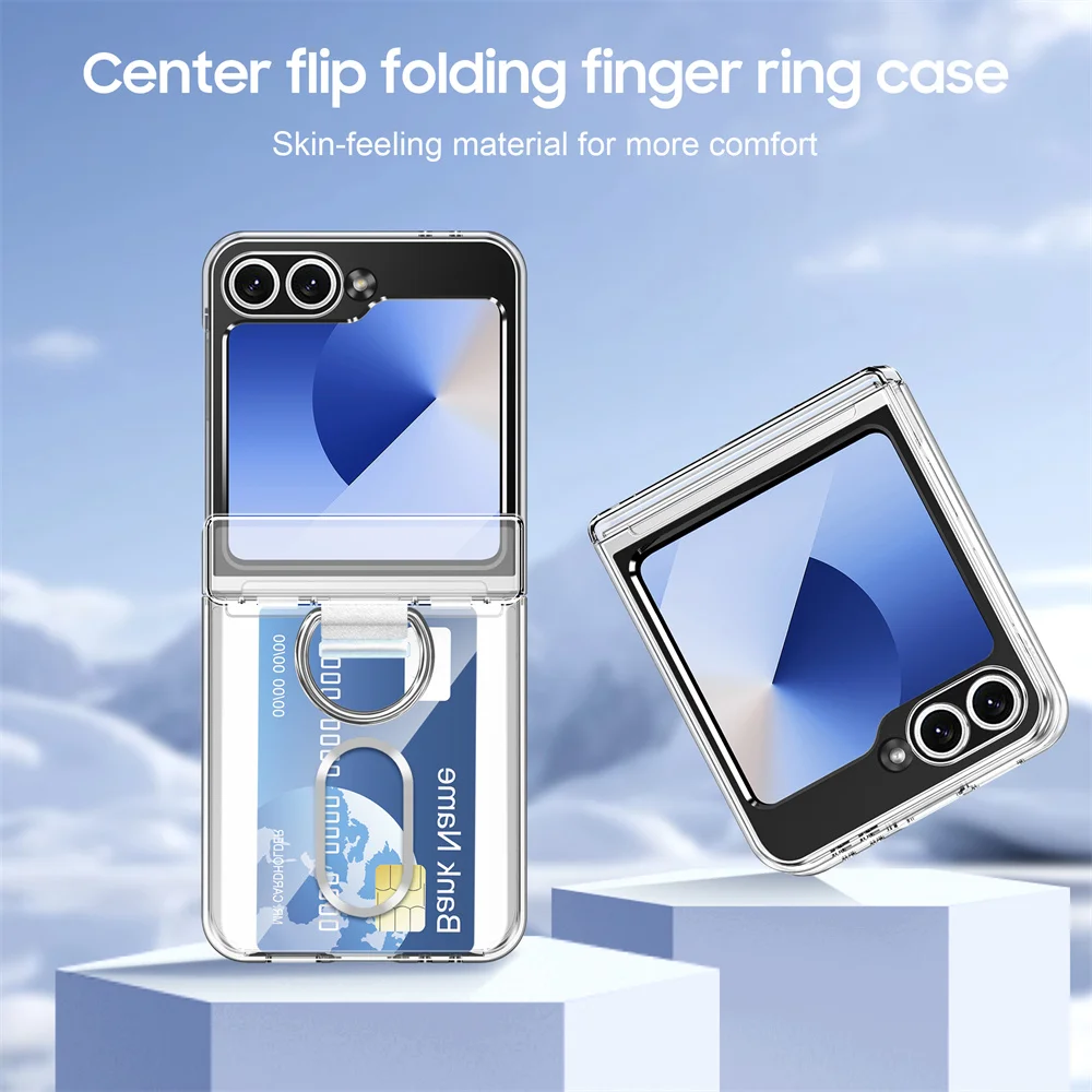Luxury Wallet Clip Flip Slot Card Phone Case for Samsung Z Flip 8 7 6 5 5G Flip6 ZFlip5 ZFlip6 Finger Ring Shockproof PC Covers