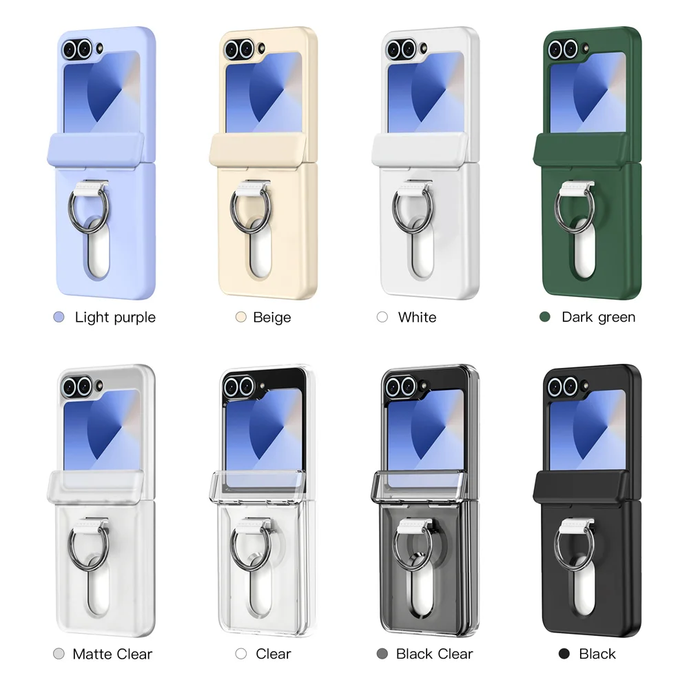 Luxury Wallet Clip Flip Slot Card Phone Case for Samsung Z Flip 8 7 6 5 5G Flip6 ZFlip5 ZFlip6 Finger Ring Shockproof PC Covers