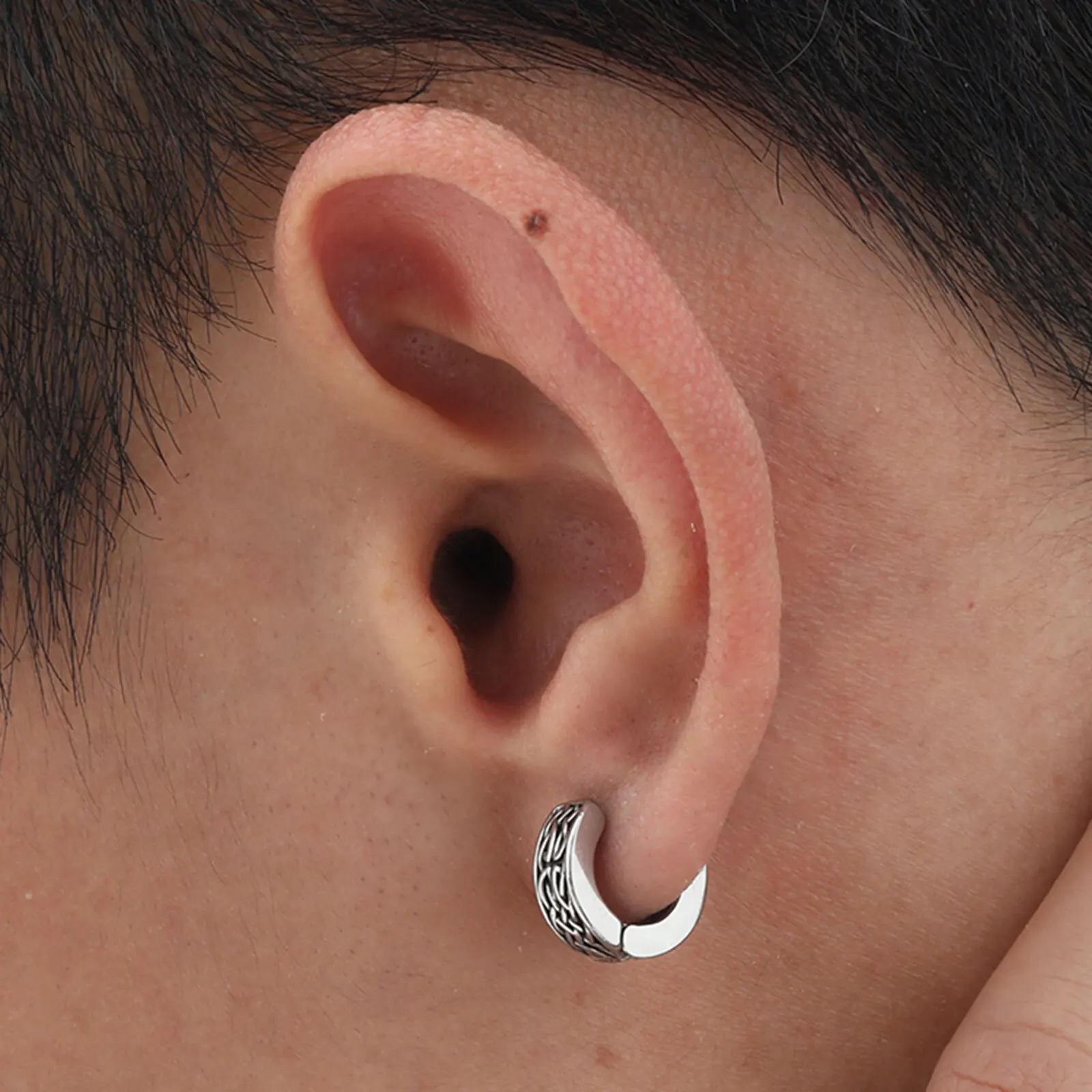Punk Viking Hoop Earrings for Men Boys,Vintage Celtic Knot Stainless Steel Huggies Earrings,Hip Hop Cool Street Jewelry Gifts