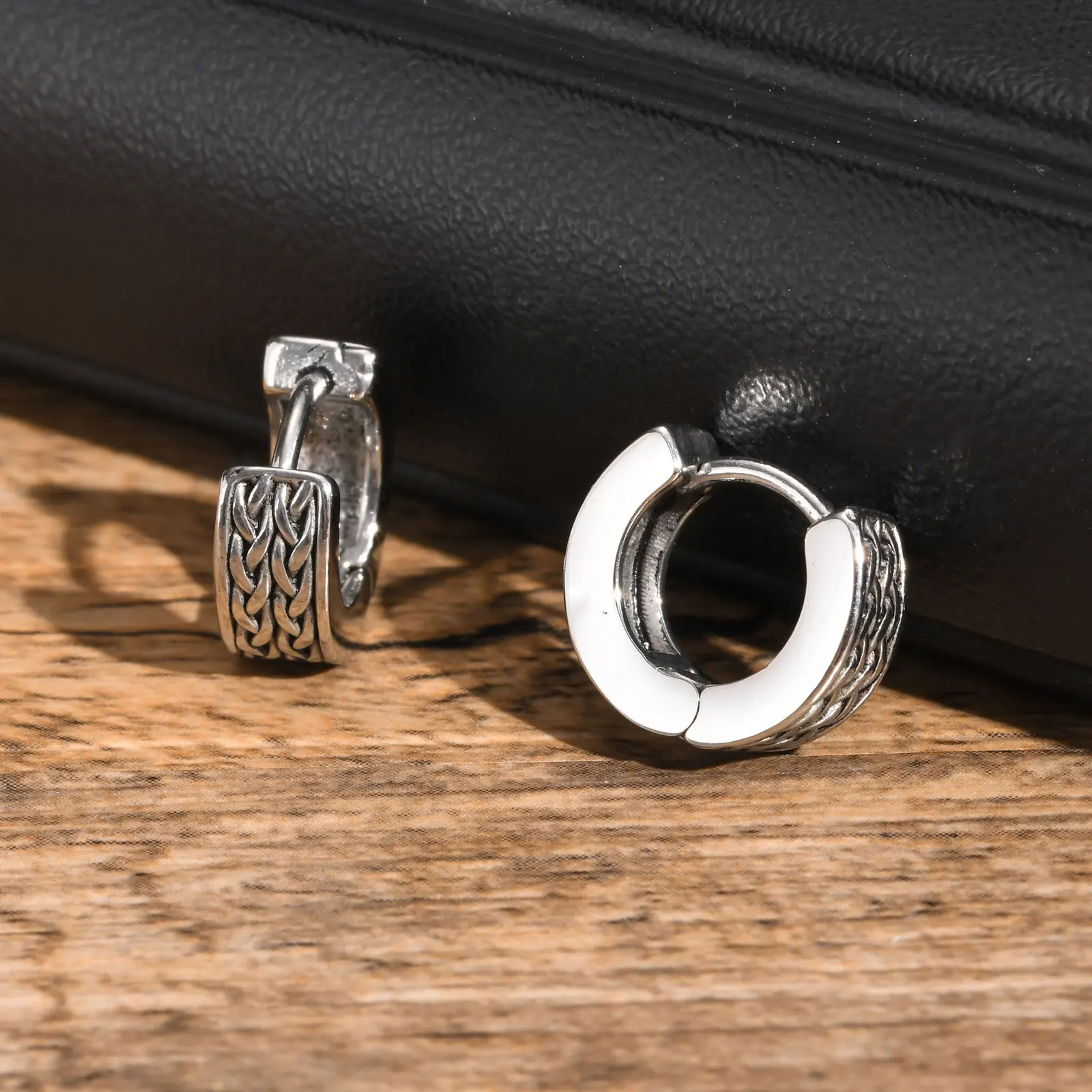 Punk Viking Hoop Earrings for Men Boys,Vintage Celtic Knot Stainless Steel Huggies Earrings,Hip Hop Cool Street Jewelry Gifts