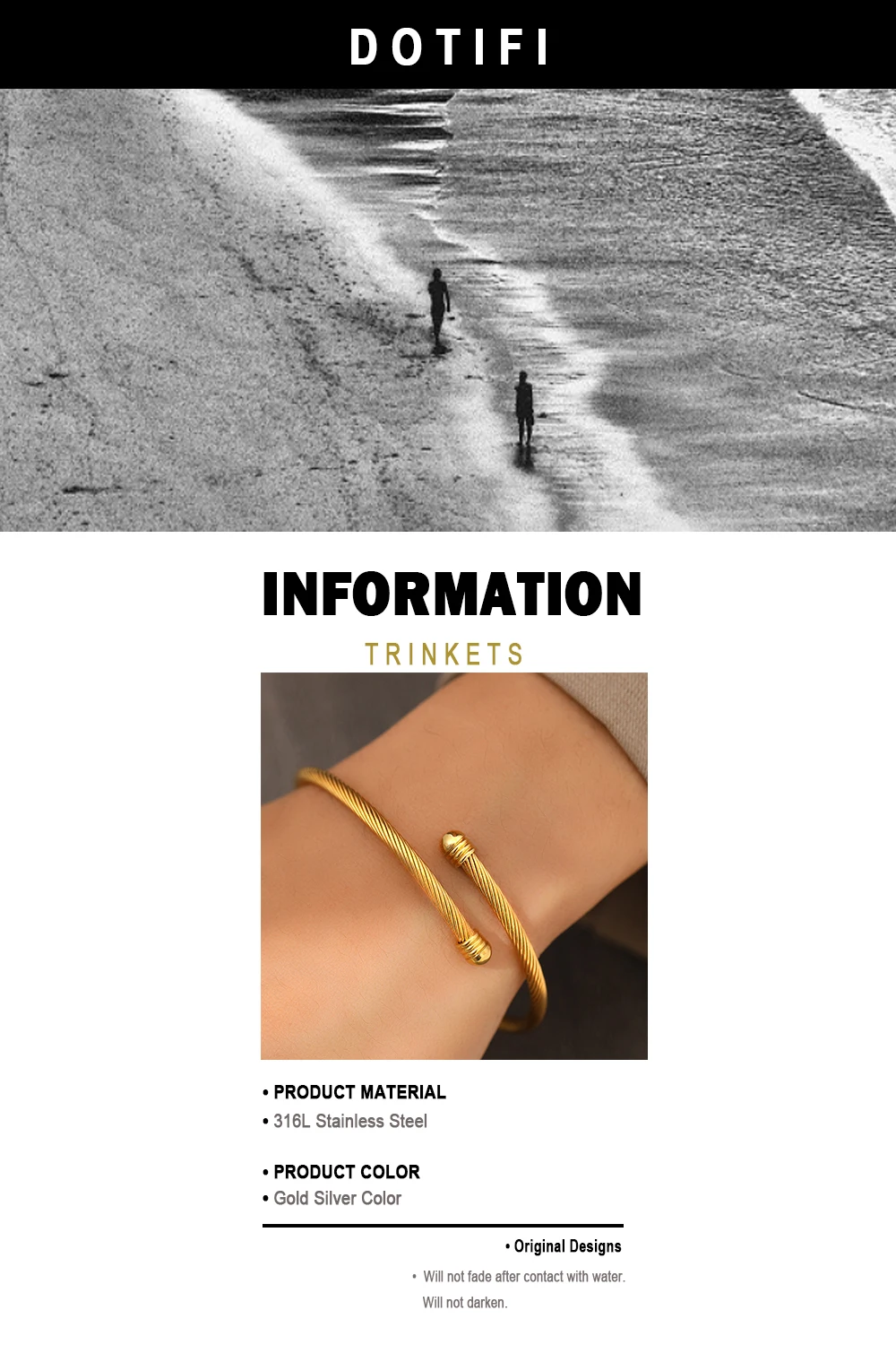 woiwoi Stainless Steel Bracelets Vintage Fashion Simplicity Temperament Decals Wires Metal Bracelet For Women Jewelry Gifts