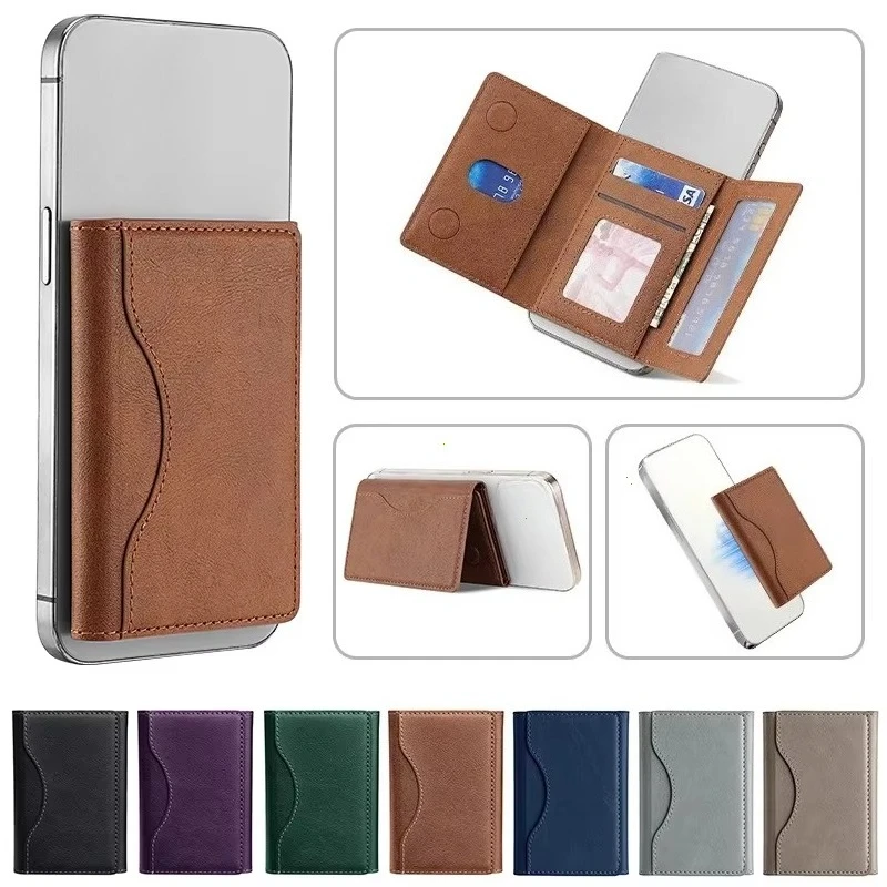 Trifold Magnetic Phone Wallet PU Leather Card Bag Magnetic Card Holder Wallet Storage for IPhone16 15 12 13 14 Pro Max Plus Mini
