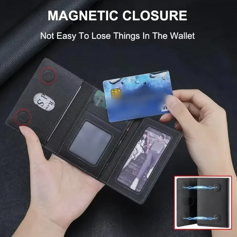 Trifold Magnetic Phone Wallet PU Leather Card Bag Magnetic Card Holder Wallet Storage for IPhone16 15 12 13 14 Pro Max Plus Mini