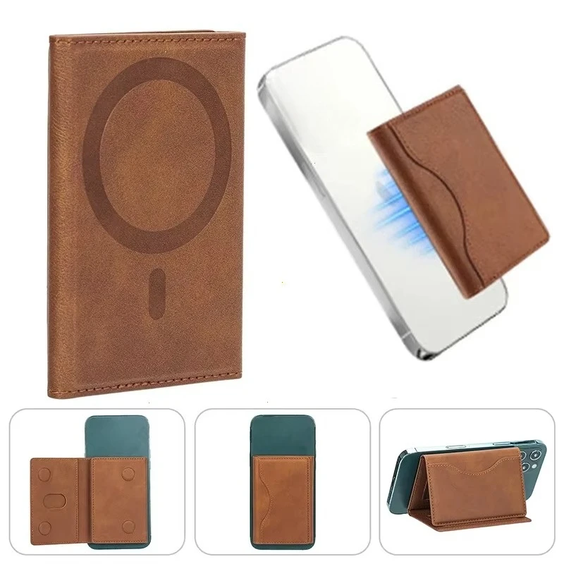 Trifold Magnetic Phone Wallet PU Leather Card Bag Magnetic Card Holder Wallet Storage for IPhone16 15 12 13 14 Pro Max Plus Mini
