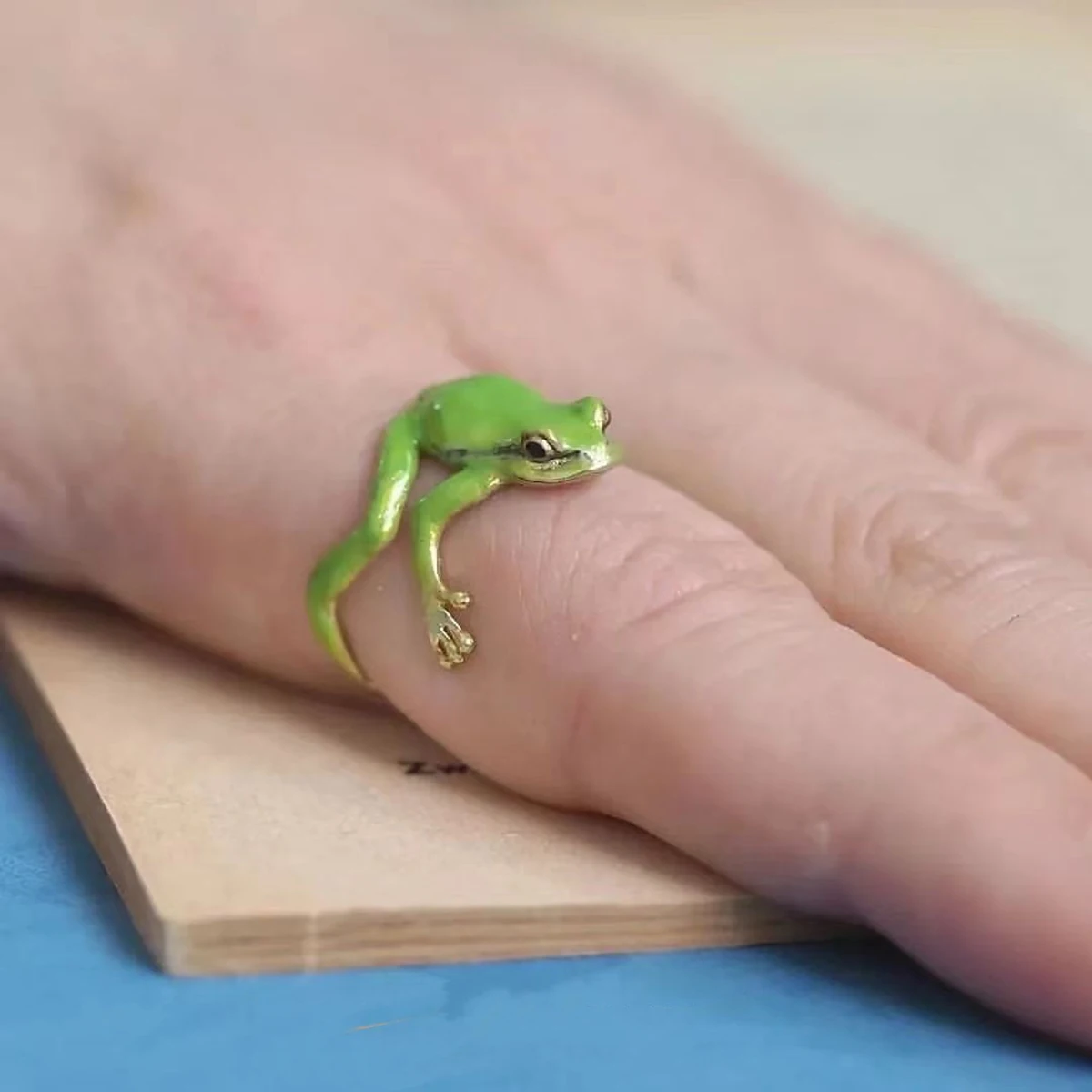 Exquisite Green Enamel Frog Open Ring For Women Cute Animal Lovely Party Adjustable Finger Jewelry Men Accessories Gifts N856